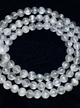 天然白兔毛水晶三圈手链饰品男女