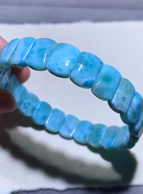 天然拉利玛海纹石手排淡蓝水晶女