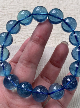 天然巴西星光魔鬼蓝海蓝宝手链女