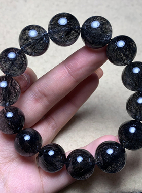 天然浓密大颗粒黑发晶手串水晶女