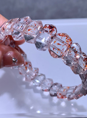 天然金草莓超七水晶双尖手排随形