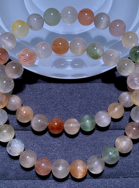 天然彩兔毛水晶单圈手串冰透拉丝