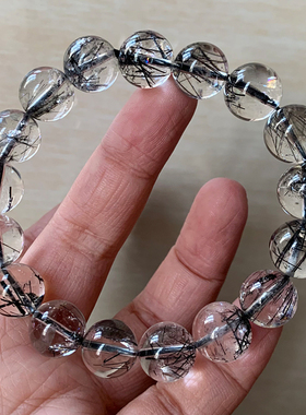 天然透体黑发晶手串手链饰品女生