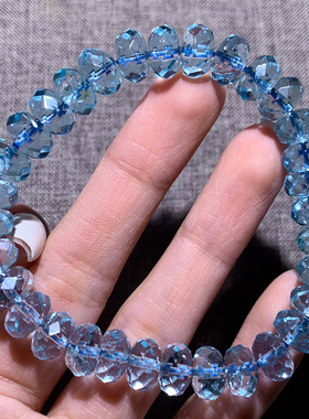 天然冰种透体托帕石刻面盘珠手链