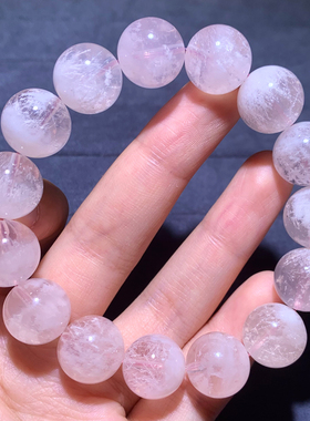 天然嫩色粉雪花幽灵单圈手链水晶