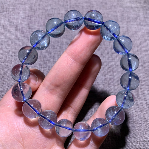 天然云母星光海蓝宝手链巴西绿柱石水晶手串流行饰品送礼物情侣款 - 图1