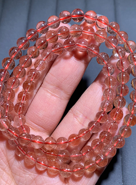 天然巴西顺发红铜发晶三圈手链女