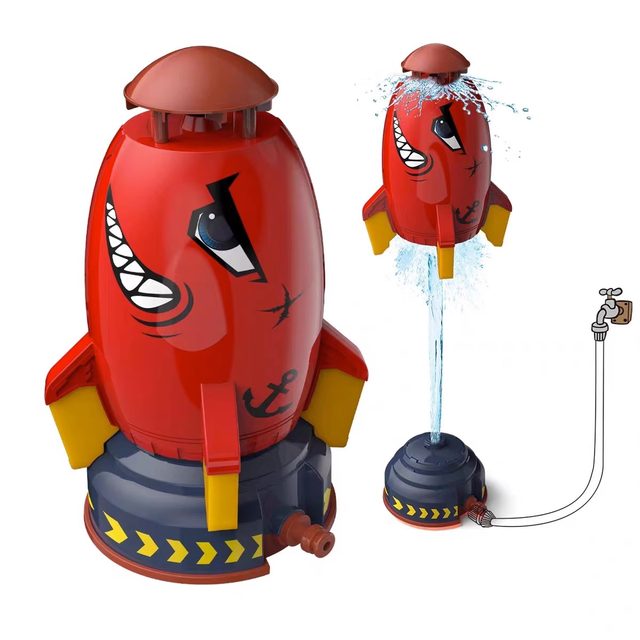 Children's toys spinning and launching water squirting rocket