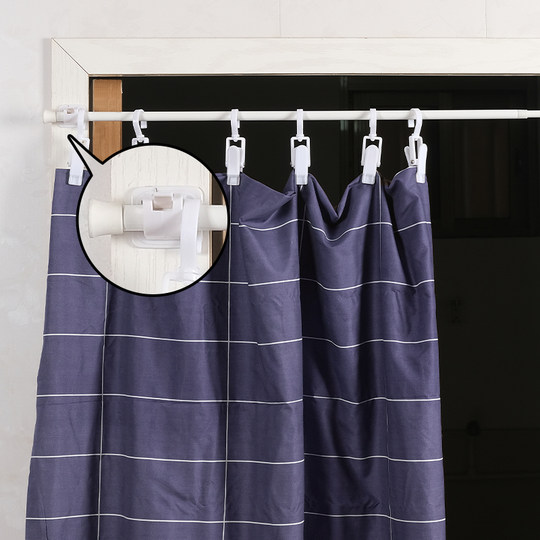 伸缩杆免打孔小超细门帘窗帘杆单杆子厨房浴室侧装粘贴夹杆罗马杆