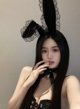 兔耳朵发箍性感情趣头饰猫耳朵万圣节兔女郎头饰搭配蕾丝眼罩情调