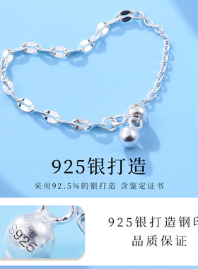 老银匠s925银戒指女链条活圈抽拉可调节叠戴素圈纯银食指戒尾戒