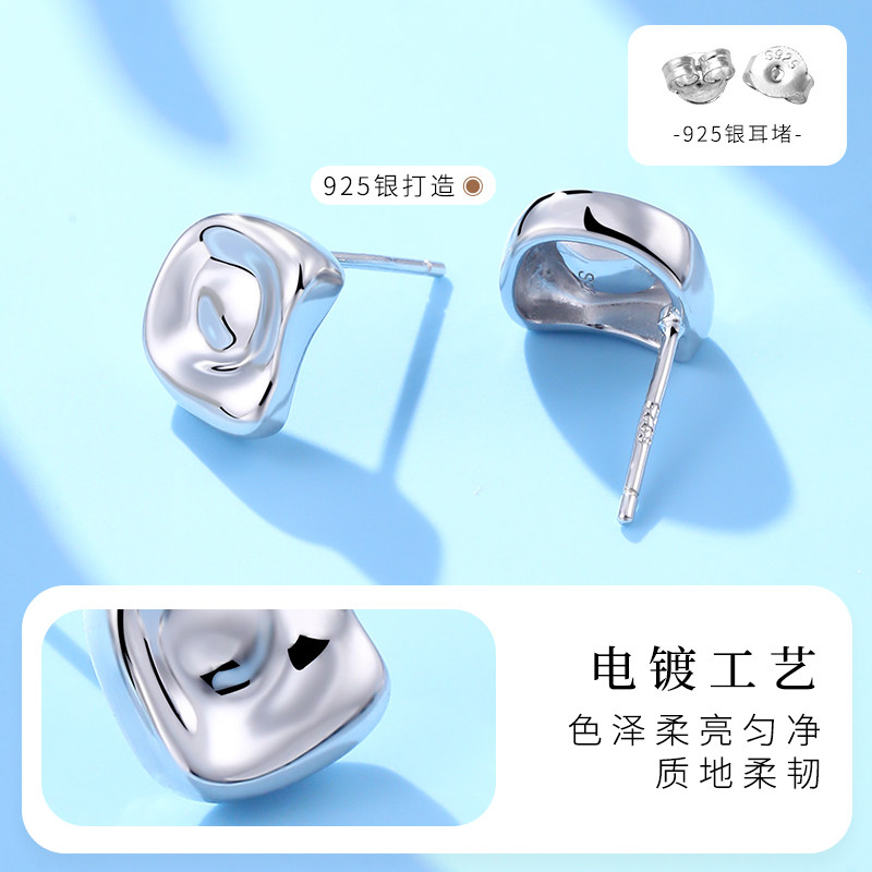 老银匠s925银方形银饰耳钉女简约几何时尚轻奢简约立体感纯银耳饰,淘宝优惠券,粉丝福利购,淘宝优惠卷