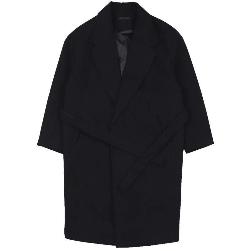 碧舍青年呢子大衣男中长款时尚秋冬加厚韩版宽松系带毛呢外套潮流,淘宝优惠券,粉丝福利购,淘宝优惠卷