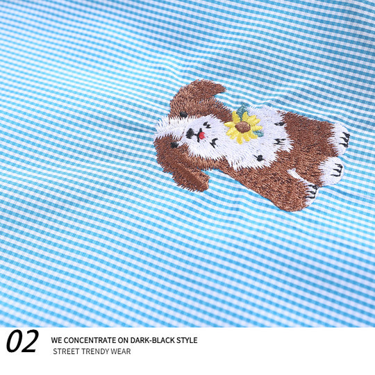 Рубашка с короткими рукавами и галстуком в стиле японского ретро-щенка с вышивкой