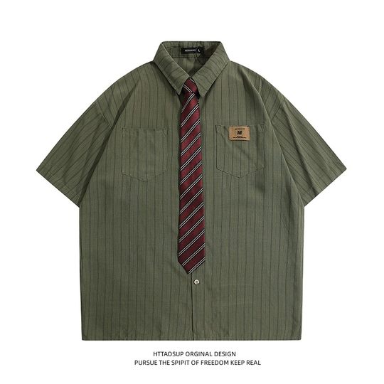 Vintage design niche Hong Kong style chic tie shirt