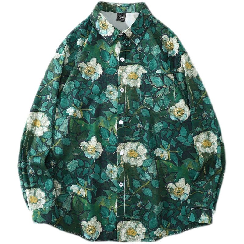 港风vintage油画花衬衫男女复古夏威夷痞帅宽松情侣长袖衬衣外套,淘宝优惠券,粉丝福利购,淘宝优惠卷