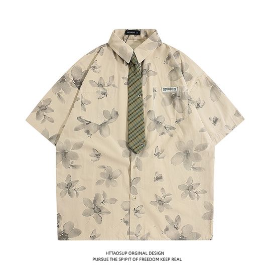 Vintage design niche Hong Kong style chic tie shirt