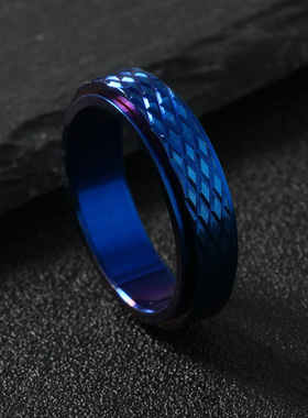 跨境个性时尚不锈钢饰品 朋克风6mm批花网纹可转动真空镀钛钢