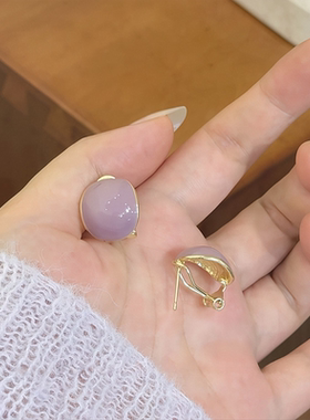 紫色滴釉豆豆耳扣耳环女
