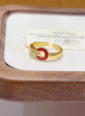 安可拉红色铜钱开口可调节戒指