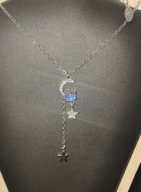 925银项链女时尚百搭月亮星星吊坠高级感轻奢锁骨链圣诞礼物