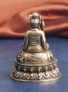 黄铜文殊菩萨普贤菩萨小摆件复古全铜带底座迷你小文殊佛像铜佛