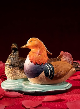 彩铜传奇鸳鸯戏水铜摆件家居卧室美好祝福结婚礼工艺品装饰品摆件