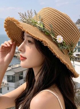 夏季草编蝴蝶结防晒大头围草帽