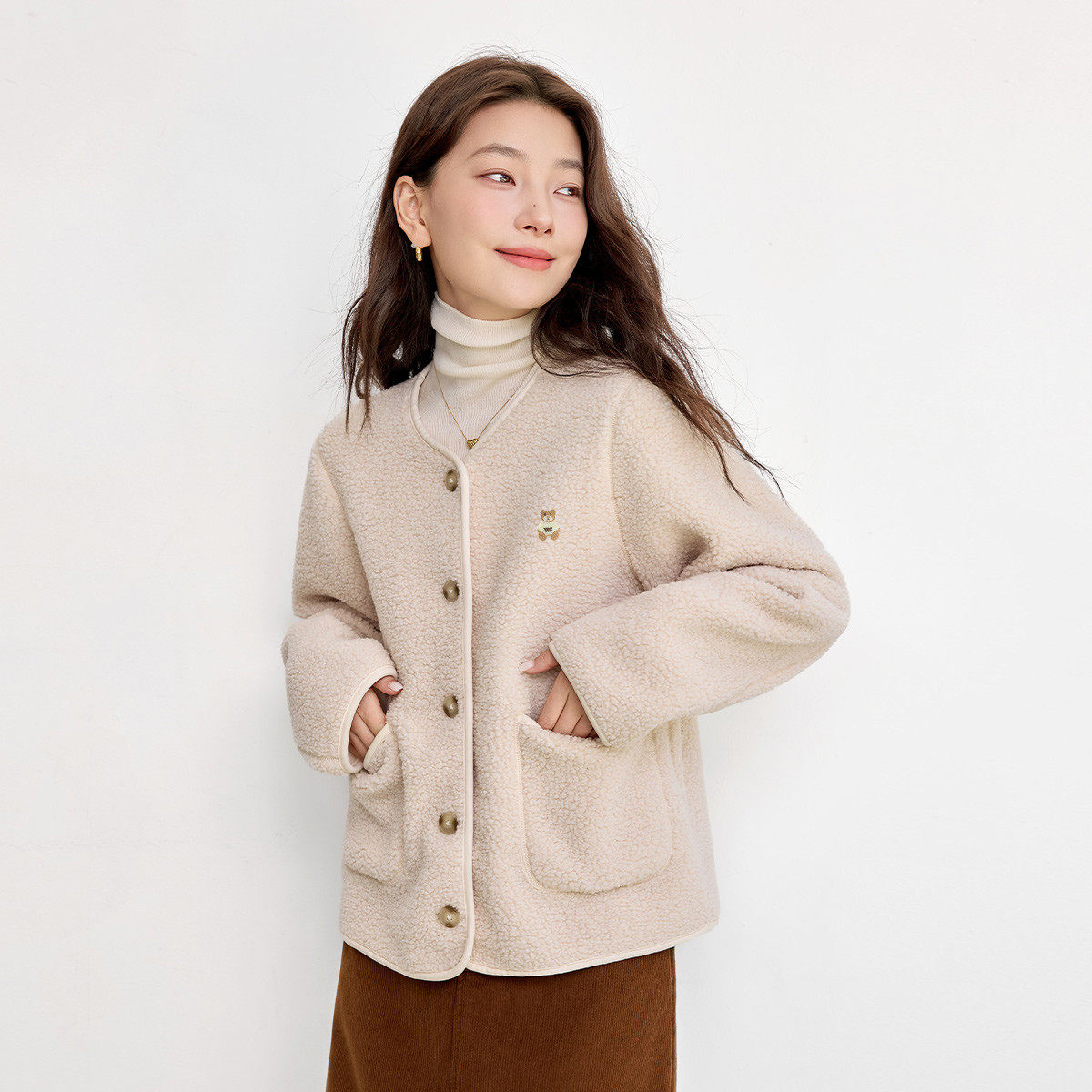 茵曼2025冬季新款加绒加厚保暖法式小香风外套女休闲宽松短款上衣,淘宝优惠券,粉丝福利购,淘宝优惠卷