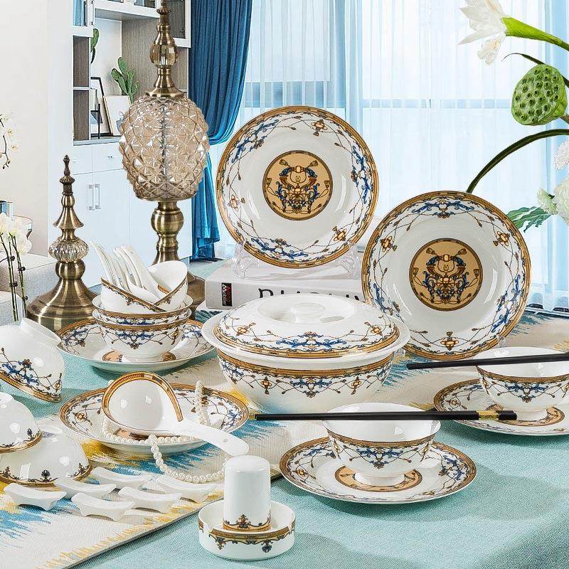 骨瓷餐具套装碗盘西式奢华陶瓷碗筷碗碟瓷碗套装家用碗具组合礼盒,淘宝优惠券,粉丝福利购,淘宝优惠卷
