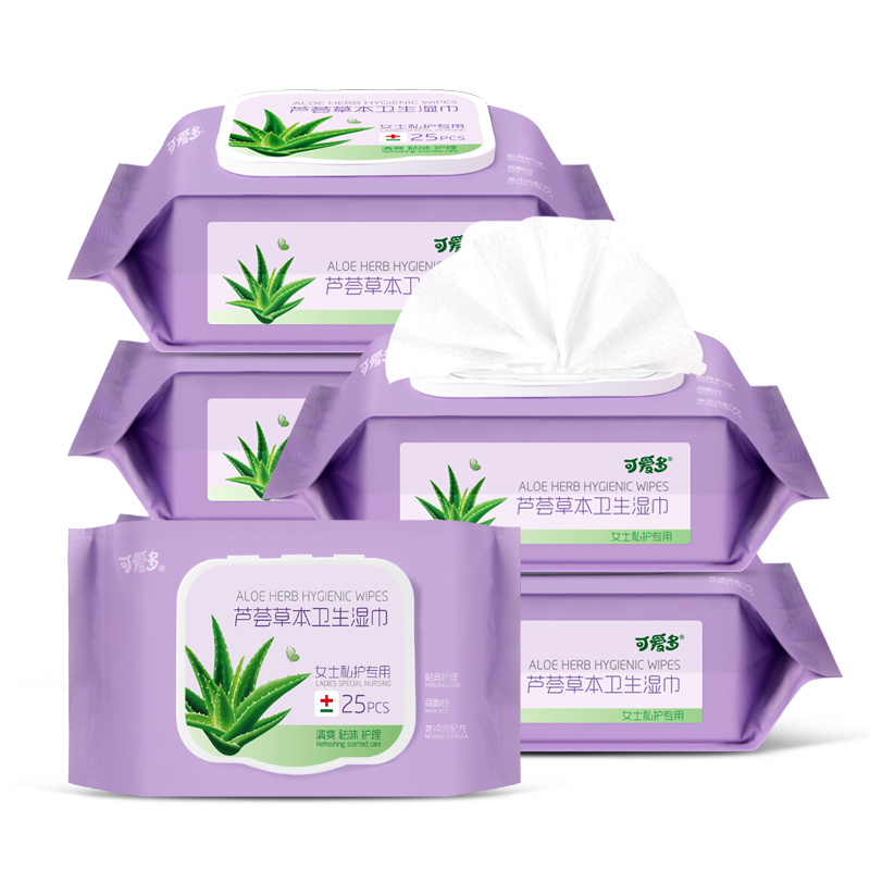 可爱多芦荟洁阴湿巾洁阴私处房事成人女卫生经期保湿6包装