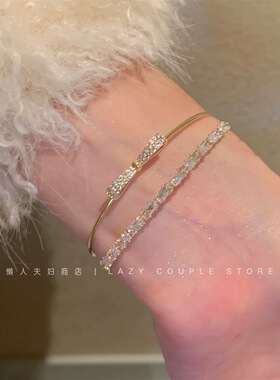 千金感爆闪蝴蝶结微镶锆石精致双层开口手镯女小众轻奢名媛手饰