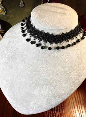 网红蕾丝多层珠链锁骨项链女黑