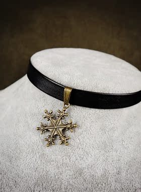 朋克雪花吊坠皮质项圈金属扣