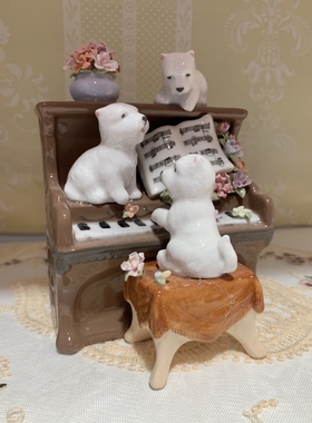 出口Cosmos猫书柜 狗钢琴 高端陶瓷音乐盒摆件结婚节日生日礼