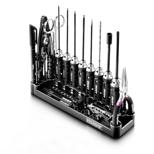 HUDY RC遥控车CNC铝工具座 199060 螺丝批/钳子/剪刀/镊子收纳架 - 图0