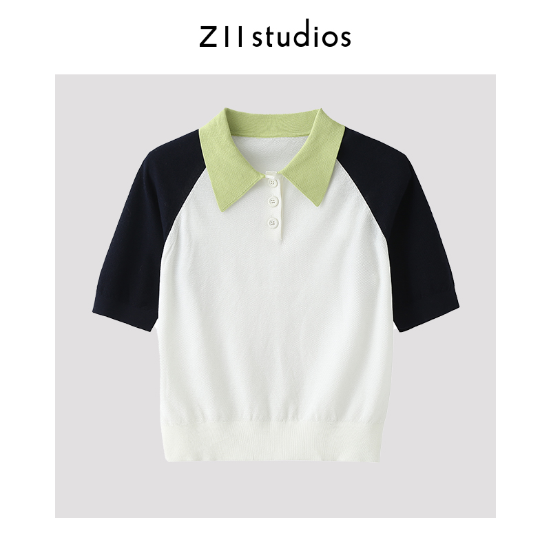 Z11 studios薄款针织衫女夏短袖Polo领罩衫毛衣设计感小众女上衣