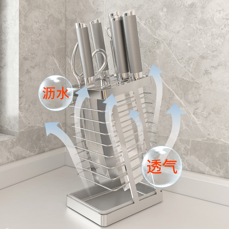 304不锈钢厨房刀架菜刀架置物架家用沥水台面放菜刀具刀座收纳架 - 图0