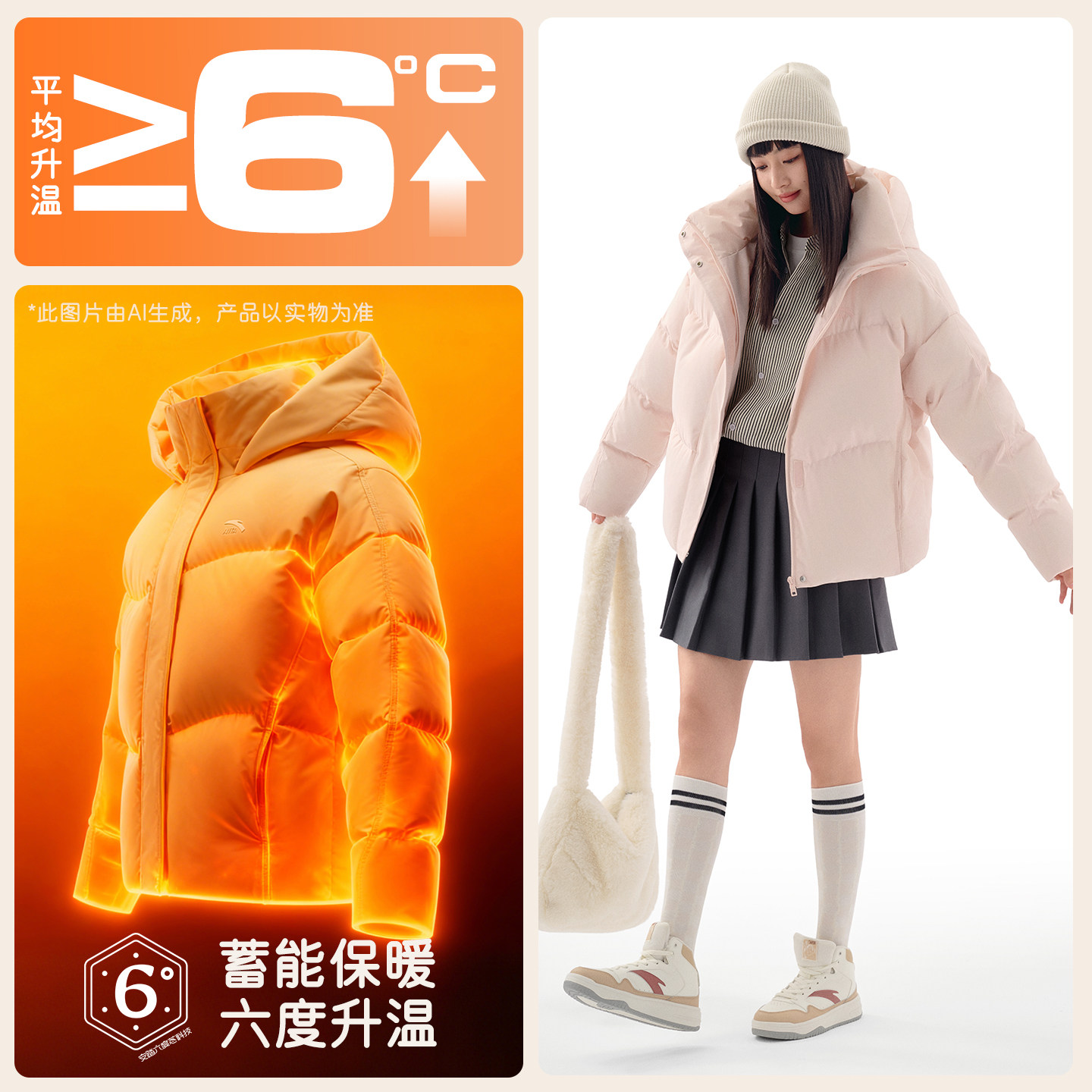 安踏面包羽绒服丨锁温防泼水羽绒服女冬季鸭绒保暖面包服棉服外套,淘宝优惠券,粉丝福利购,淘宝优惠卷