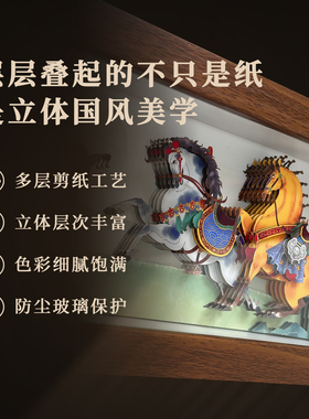 玺语八骏图3D立体剪纸装饰画