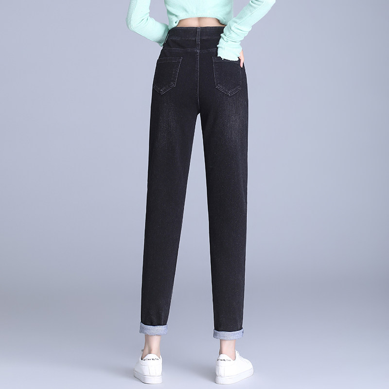 texwood苹果牌牛仔裤女哈伦裤秋季高腰弹力美国萍果黑色老爹裤子,淘宝优惠券,粉丝福利购,淘宝优惠卷