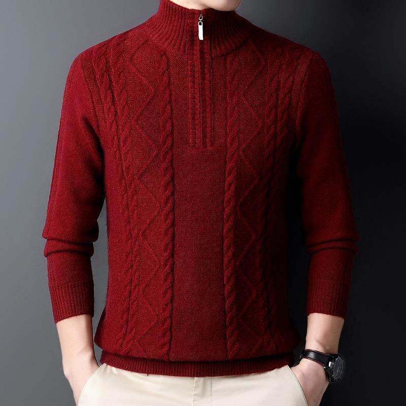 中青年领拉链加厚男士织衫秋冬季中年男套头羊针毛高爸爸毛QNK半,淘宝优惠券,粉丝福利购,淘宝优惠卷