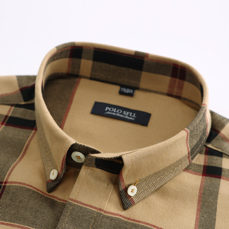 保罗秋冬新款纯棉格子磨毛男士衬衫 保罗圣夫罗兰衬衫