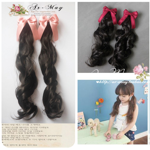 小孩子头饰儿童淑女发饰女童卷发假发马尾可爱公主外套长款蝴蝶结 - 图0