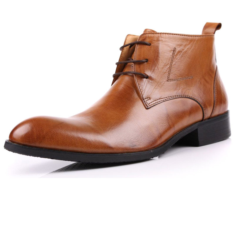 秋冬高档男士高帮皮鞋男尖头系带真皮大码时尚潮鞋皮靴短靴工装靴,淘宝优惠券,粉丝福利购,淘宝优惠卷