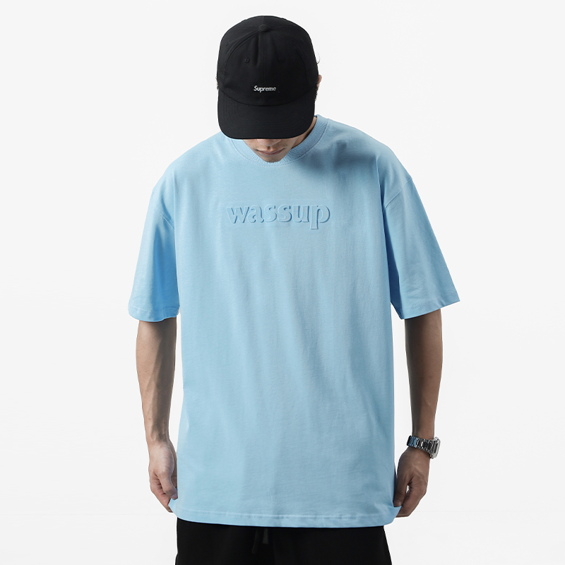 WASSUP HEODS立体凹凸字母logo短袖男夏季宽松休闲纯棉纯色情侣装