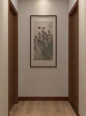 十兰名家手绘芦苇国画竖幅孤品