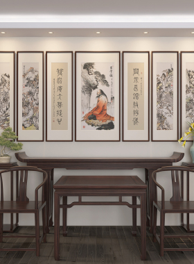 十兰禅意人物中堂国画手绘实木框