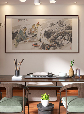 孤品收藏名家手绘松荫对弈国画