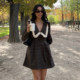 Retro college style contrast lace plaid dress for women